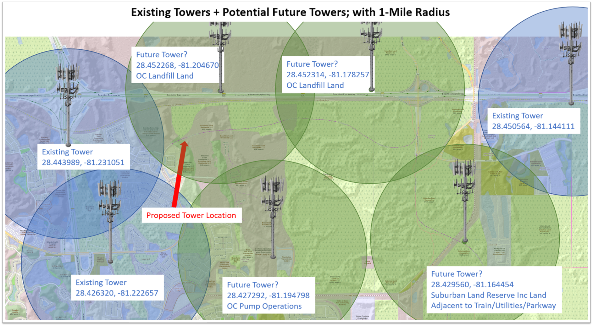 Strategy for Minimum Impact Cell Tower Sites in SE Orlando - Land Owners