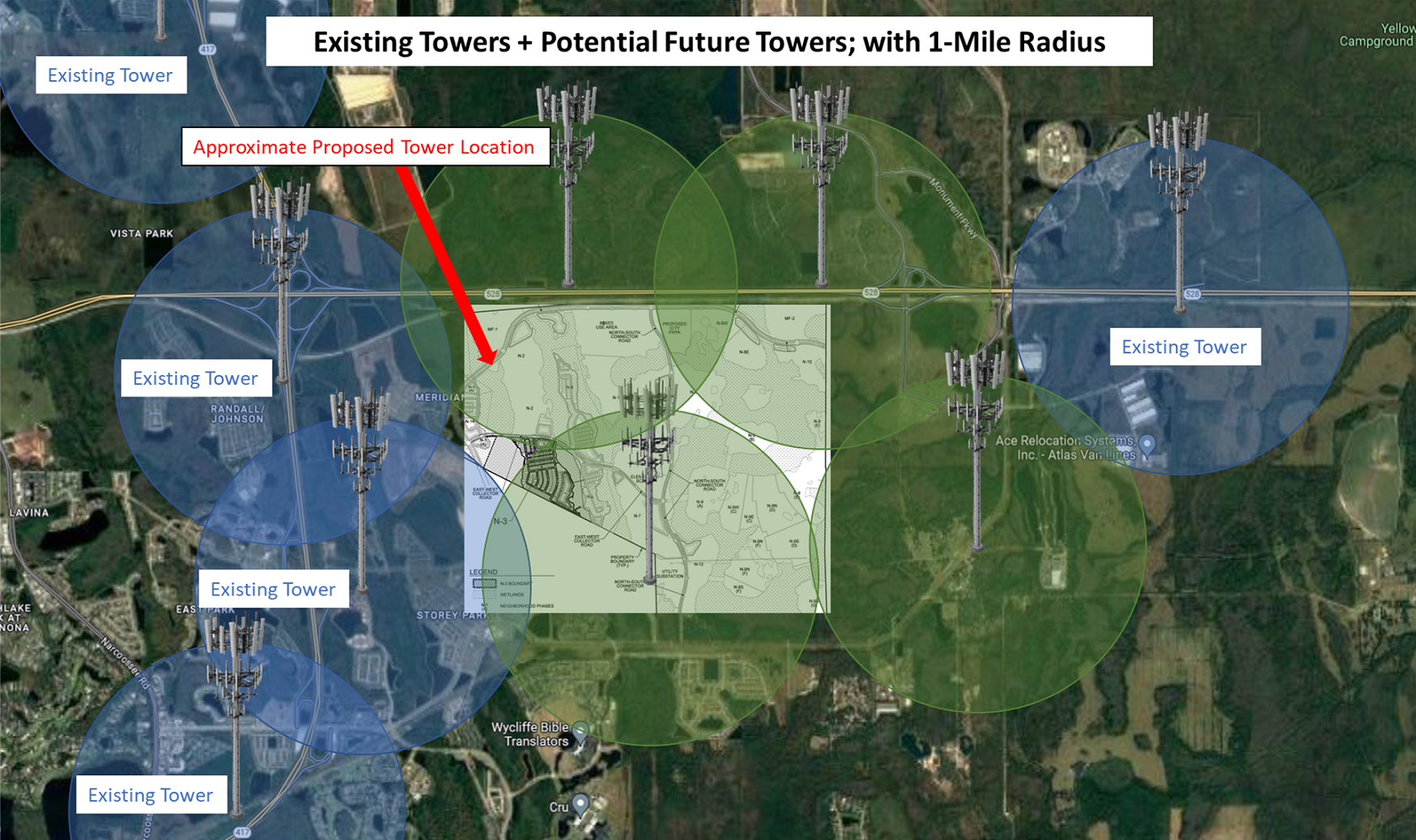 Strategy for Minimum Impact Cell Tower Sites in SE Orlando - Map